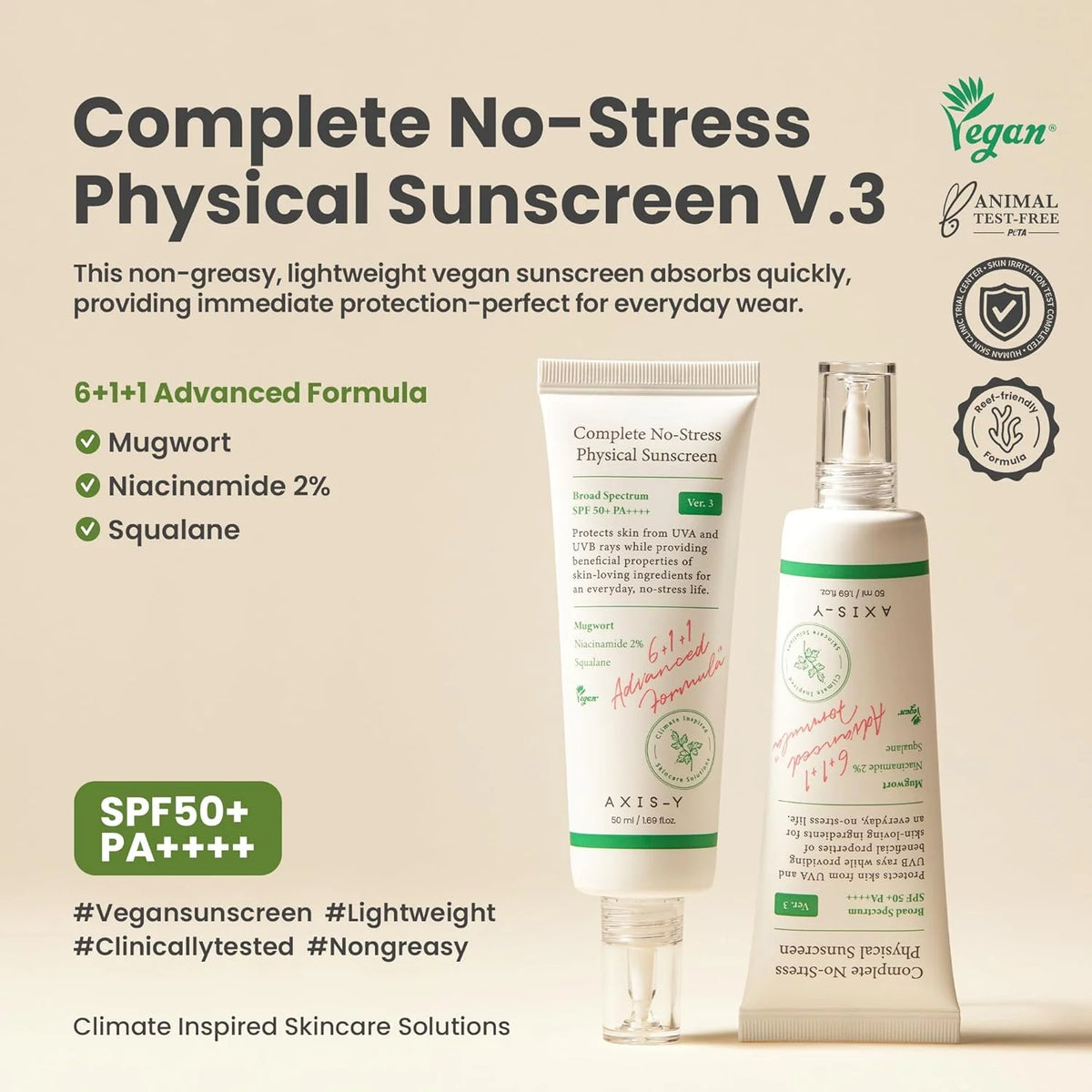 Axis-Y Complete No-Stress Physical Sunscreen SPF 50+ PA++++ 50ml