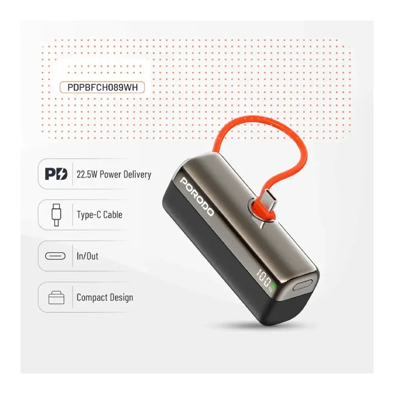 Porodo Pocket Volt Power Bank 5000mAh - Black